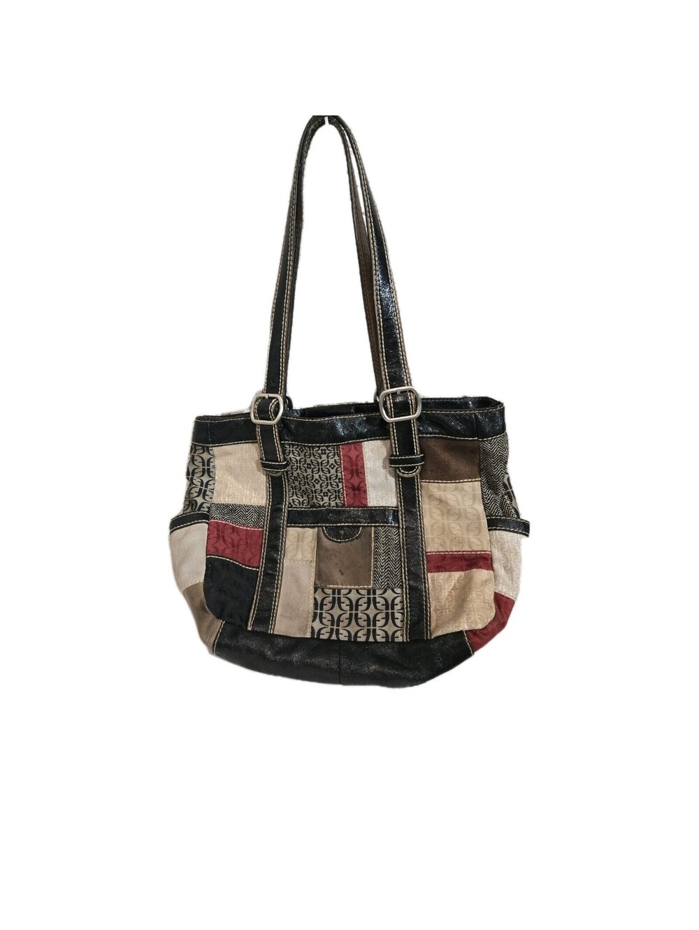 fossil patchwork leather purse Black Cream Burgundy Boho Retro